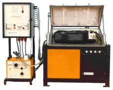 Helium leak testing equipment with Alcatel ASM110 for testing of petrol tanks. Built 1985.