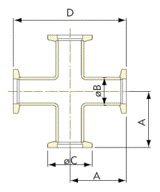 Vakuum komponent rostfritt X-stycke KF ritning