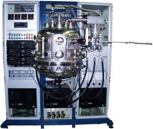 UHV-Förångningsutrustning med elektronkanoner, sluss  och CTI kryopump.